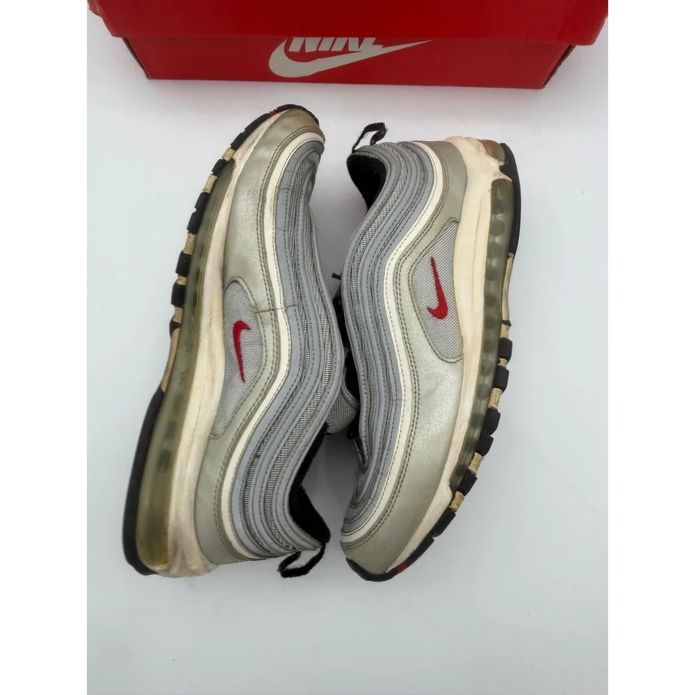 Nike Air Max 97 OG QS Silver Bullet Metallic Silver Red 884421-001 Mens Size 10